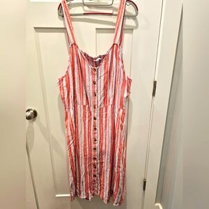 Terra & Sky Plus Size 3X Red White Striped Linen Blend Button-Front Sundress